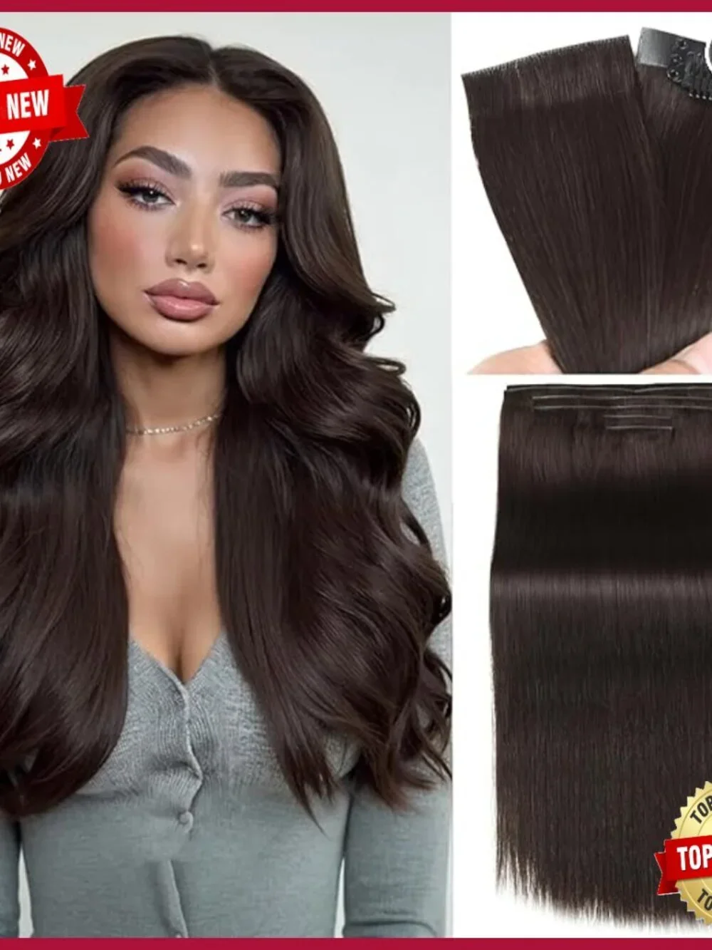 18 Inch Human Hair Clip-In Extensions 7 Piece Set Invisible Weft